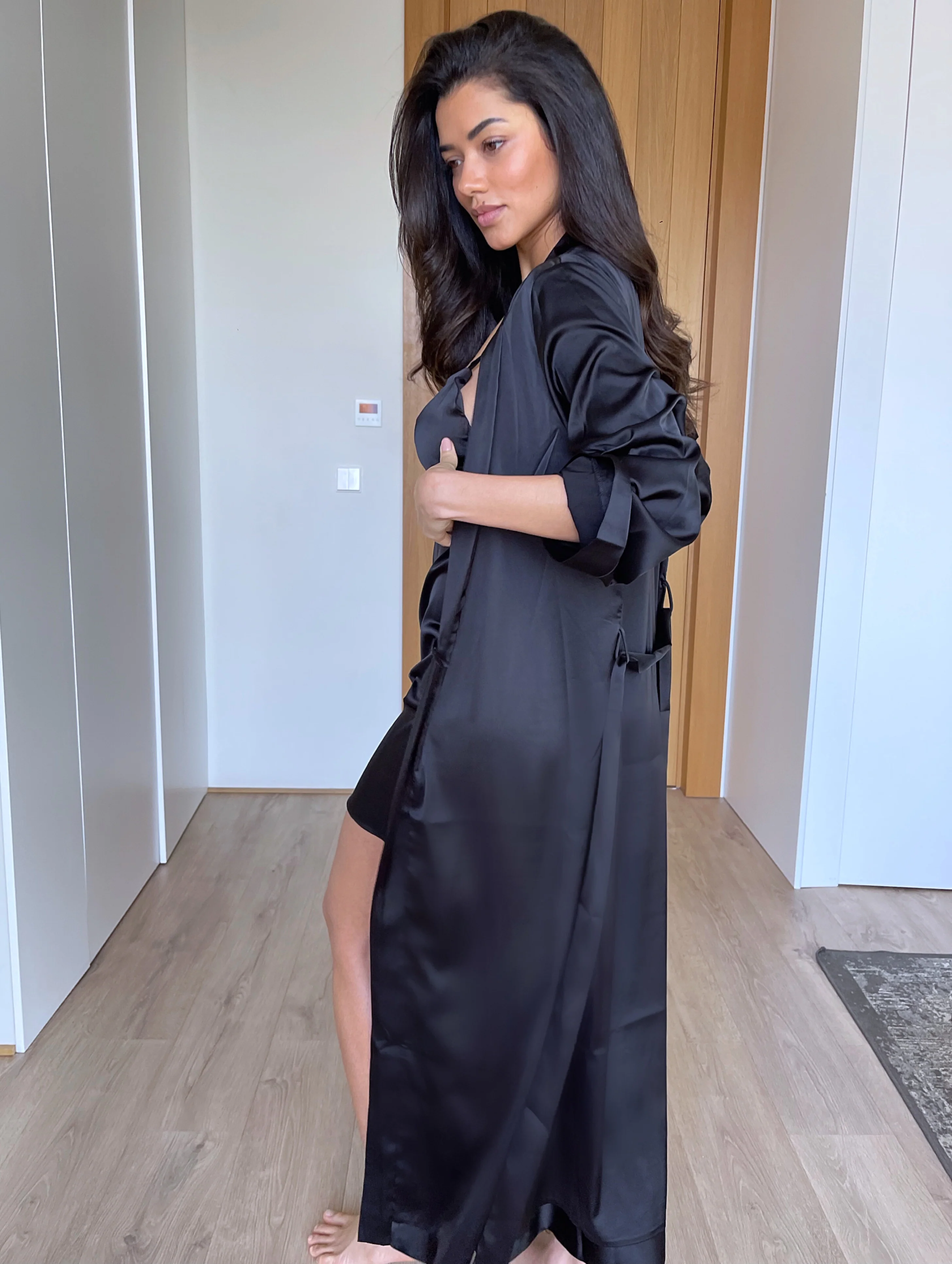 Lucia (Long Dressing Gown) - Jet Black - Image 3